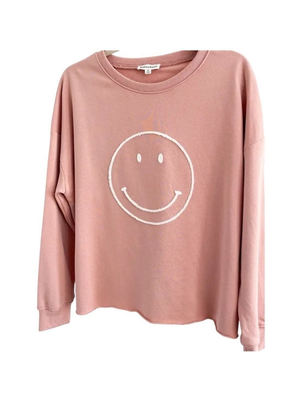Newbury Kustom Boutique Pink Smiley Face Graphic Lightweight Crewneck Sweatshirt
